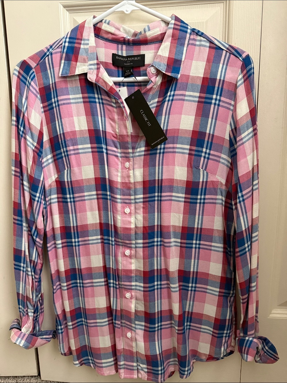 Banana Republic Pink & Blue Plaid Women's Button-Up Shirt